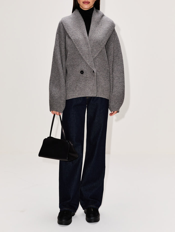 Shawl Lapel Cardigan,TOTÉME,MID GREY,Image 1