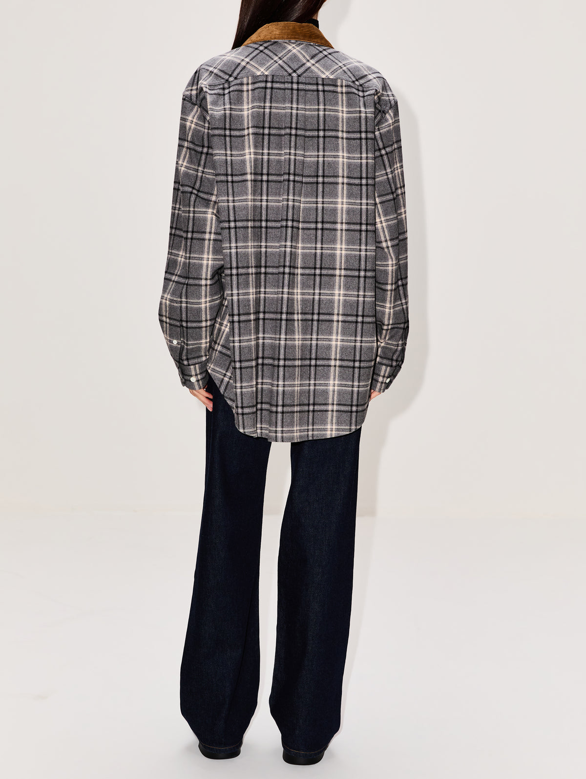 Plaid Flannel Top,MIU MIU,SLATE,Image 3