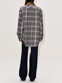 Plaid Flannel Top,MIU MIU,SLATE,Image 3