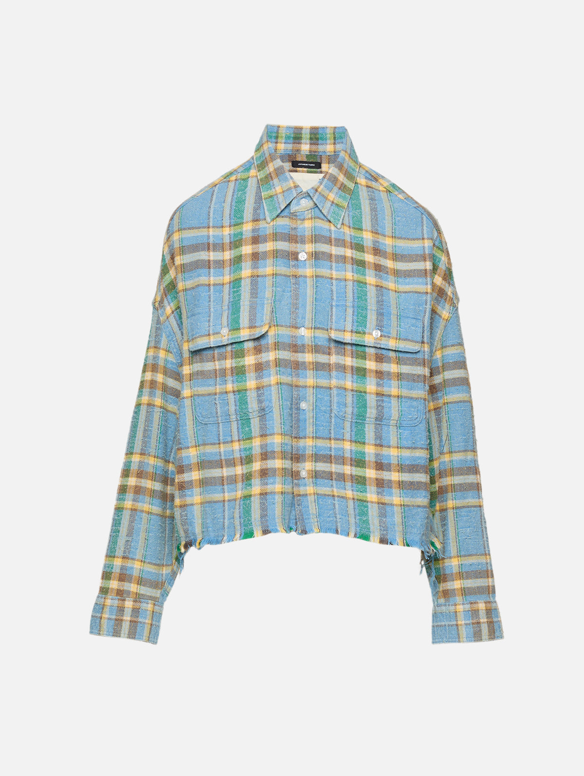 Cropped Work Shirt,R13,LIGHT BLUE PLAID,Image 1