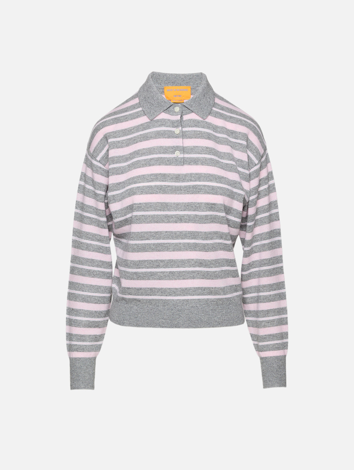Collegiate Stripe Polo Top,GUEST IN RESIDENCE,HEATHER GREY COMBO,Image 1