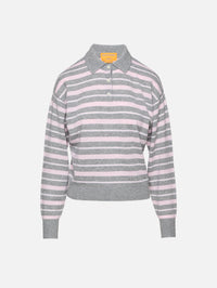 Collegiate Stripe Polo Top,GUEST IN RESIDENCE,HEATHER GREY COMBO,Image 1