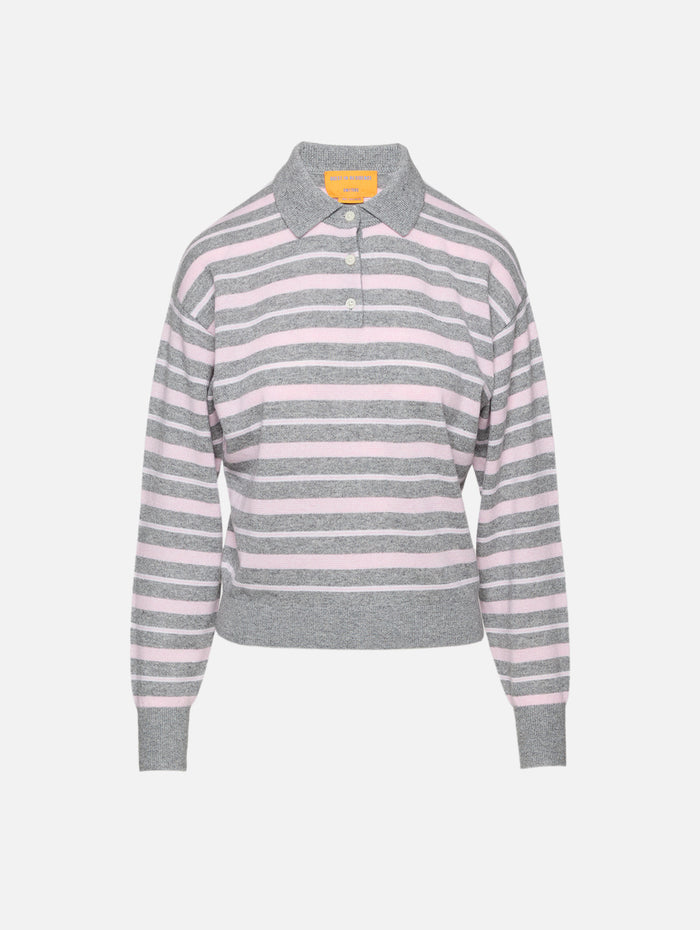 Collegiate Stripe Polo Top,GUEST IN RESIDENCE,HEATHER GREY COMBO,Image 1