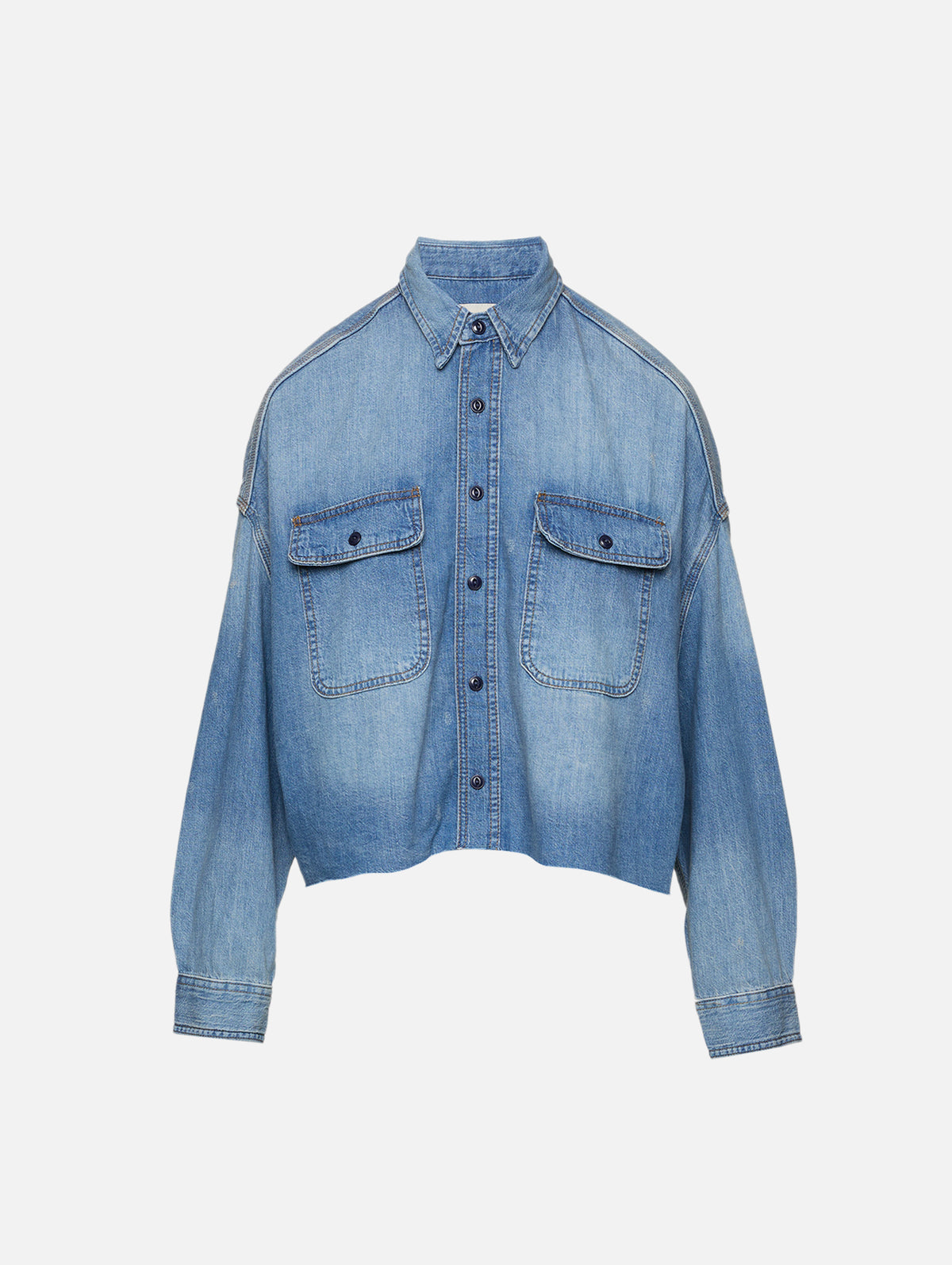 Cropped Denim Shirt,R13,BRINDLEY,Image 1