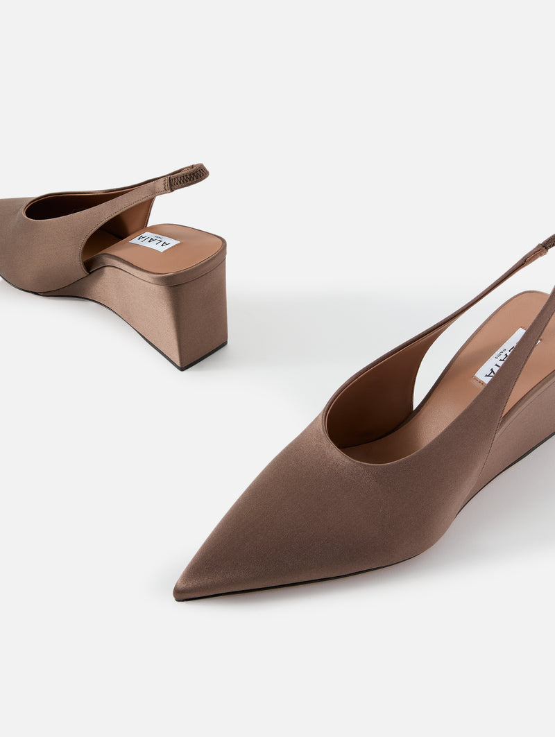 brown wedge dress shoes Slingback 75mm | ALAIA All 5 Iconic Audrey The Elias Color:Shore Shawl Lapel Tuxedos
