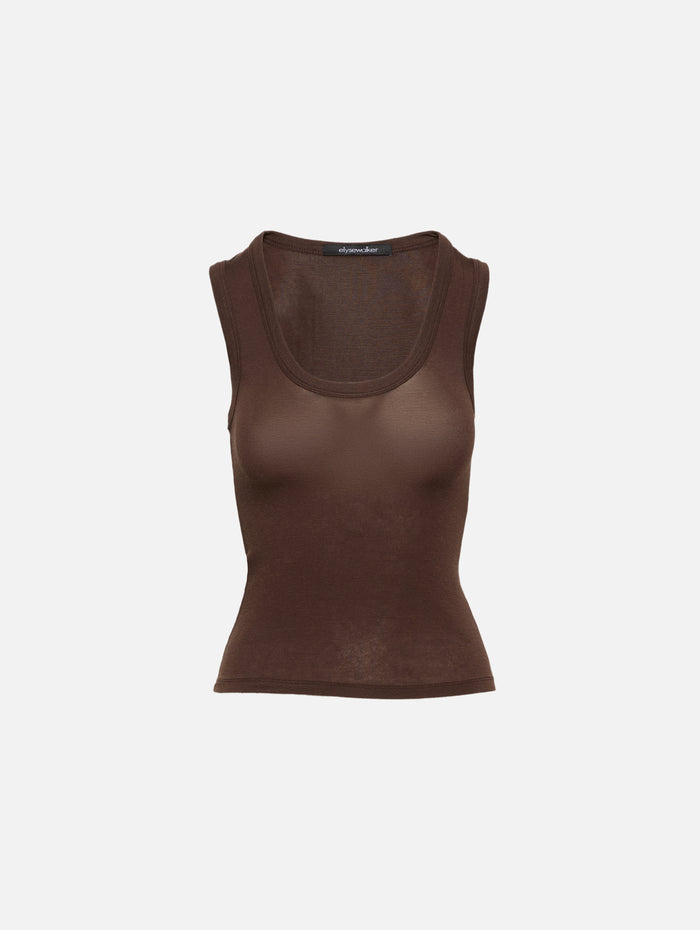 Jade Scoop Neck Tank,ELYSEWALKER LABEL,ESPRESSO,Image 1