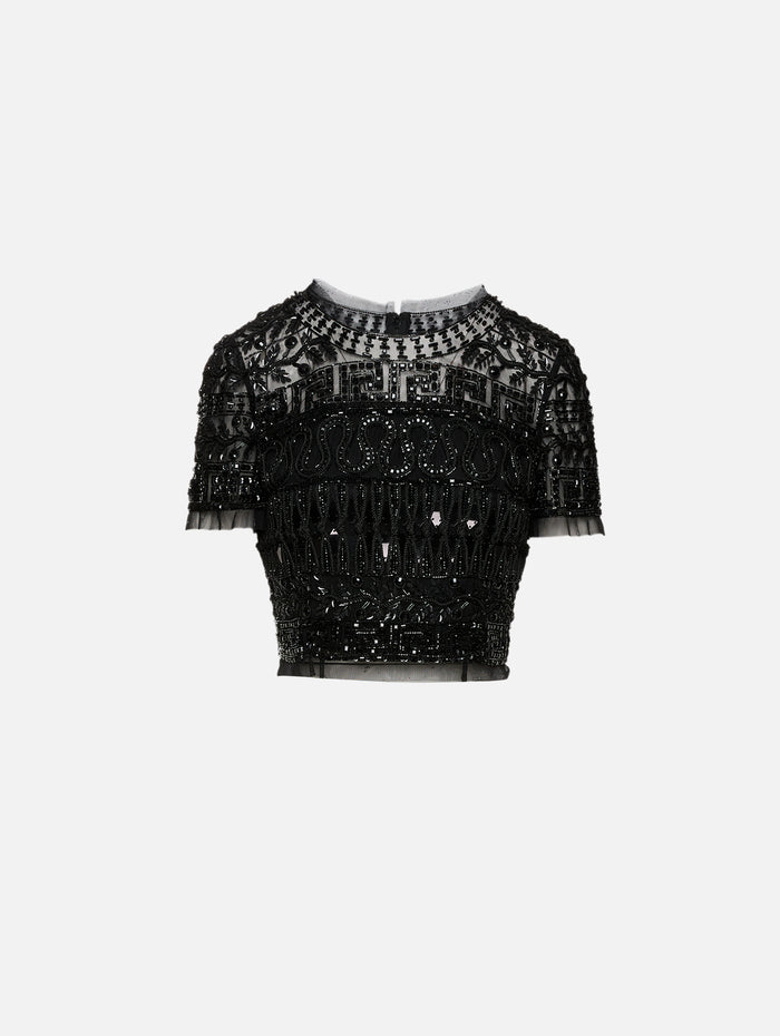 Embellished Top,CAROLINA HERRERA,BLACK,Image 1