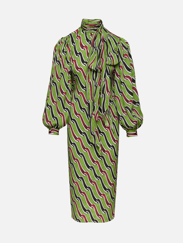 Tie Neck Dress,GUCCI,GREEN/RED,Image 1