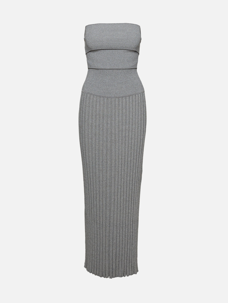 slashed knit dress Rib Knit Slash Long Dress - Black - S