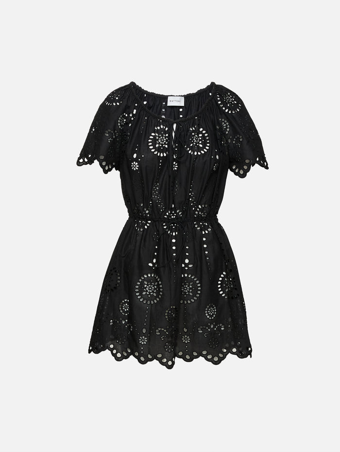 Broderie Scoop Mini Dress,MATTEAU,BLACK,Image 1