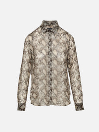 Gaia Slim Shirt,NILI LOTAN,STONE/BROWN SNAKE PRINT,Image 1