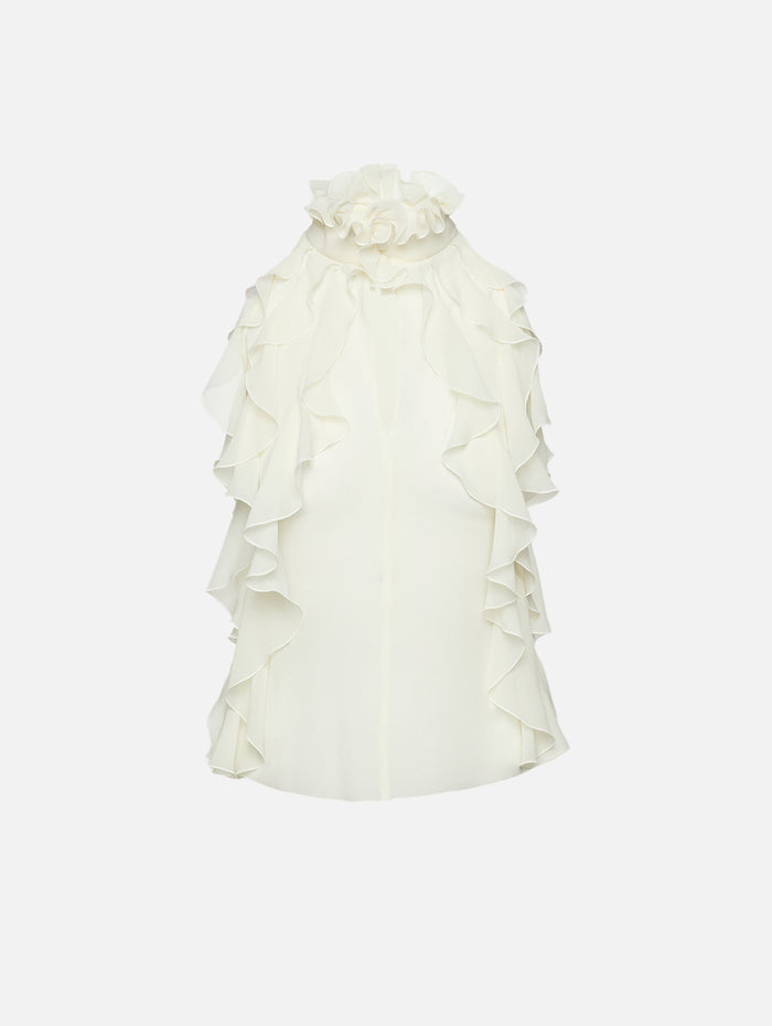 High Neck Ruffle Top,ALEXANDER MCQUEEN,PLASTER,Image 1