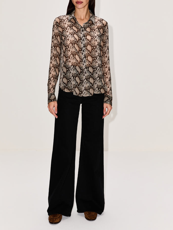 Gaia Slim Shirt,NILI LOTAN,STONE/BROWN SNAKE PRINT,Image 1