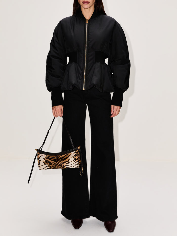 Peplum Bomber Jacket,ALAIA,NOIR,Image 1