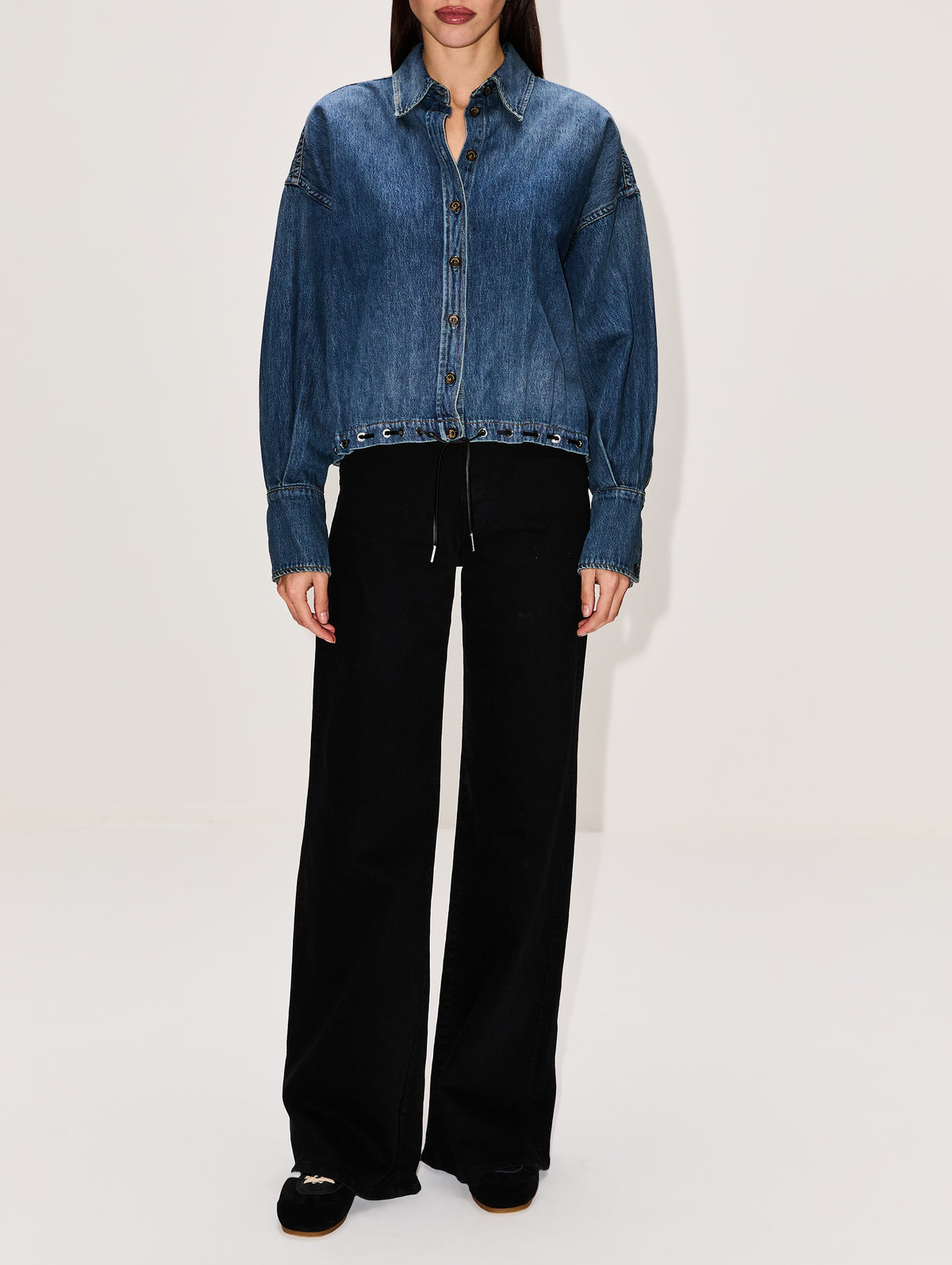 Leland Eyelet Shirt,BRANDON MAXWELL,DAKOTA WASH,Image 2