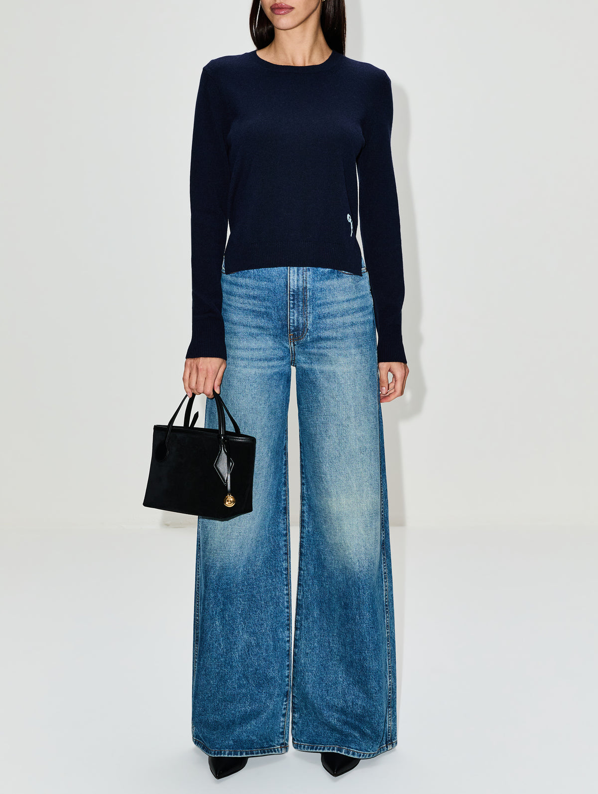 Crew Neck Cardigan,ERDEM,NAVY,Image 2