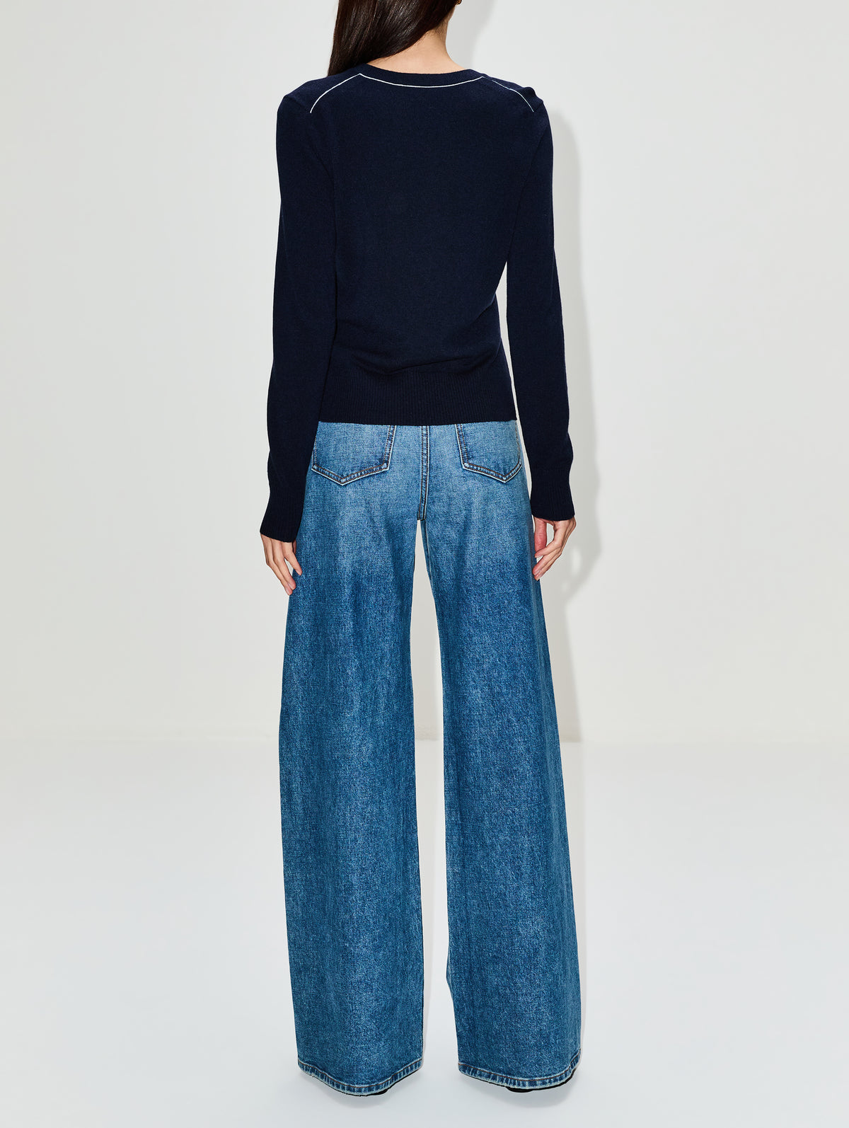 Crew Neck Cardigan,ERDEM,NAVY,Image 3