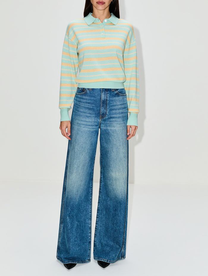 Collegiate Stripe Polo Top,GUEST IN RESIDENCE,SEAGLASS COMBO,Image 1