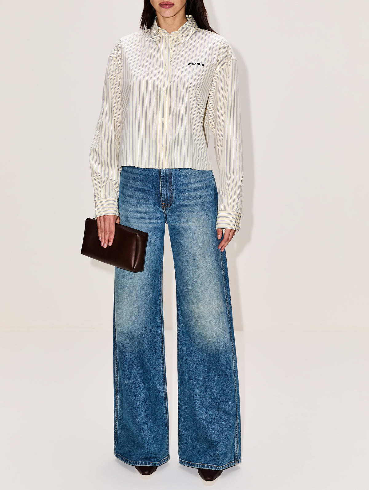 Striped Poplin Shirt,MIU MIU,CREAM,Image 2