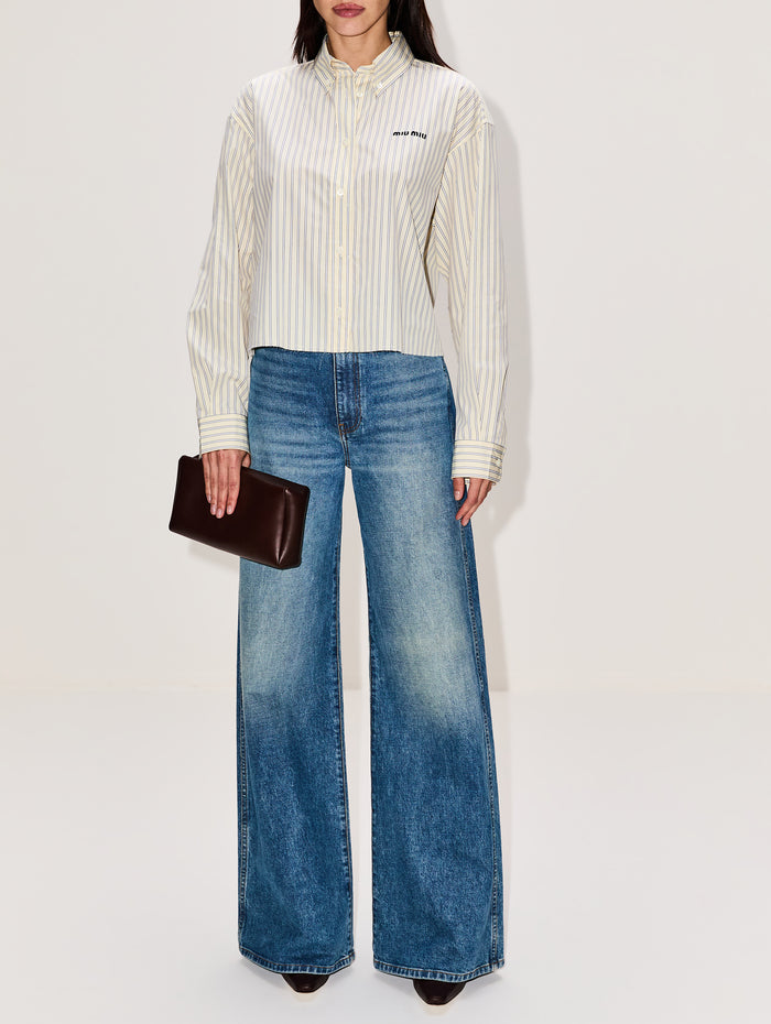 Striped Poplin Shirt,MIU MIU,CREAM,Image 1