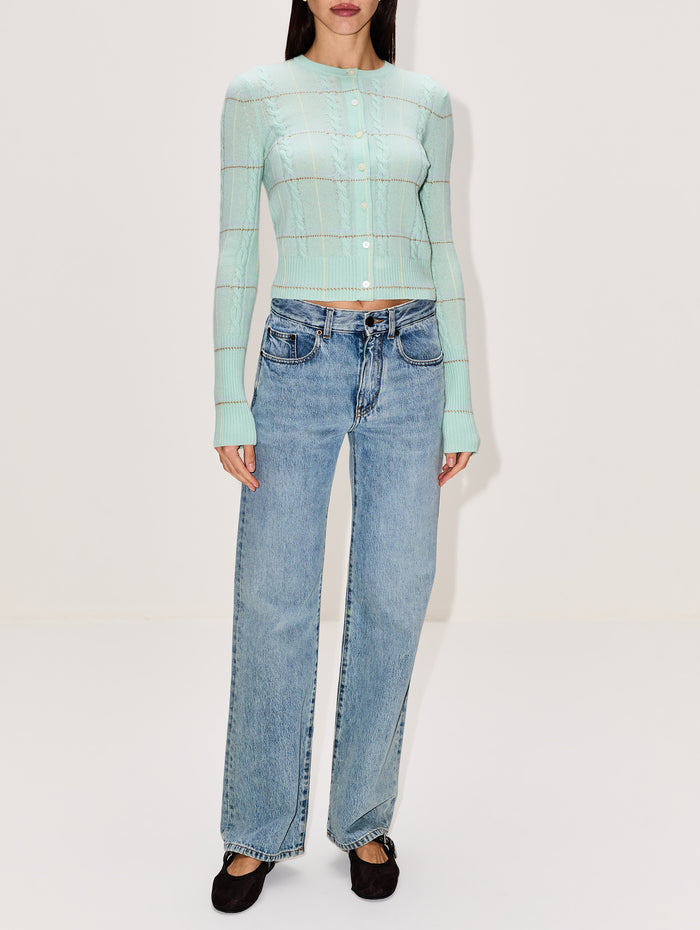 Jane Check Cardigan,GUEST IN RESIDENCE,SEAGLASS COMBO,Image 1