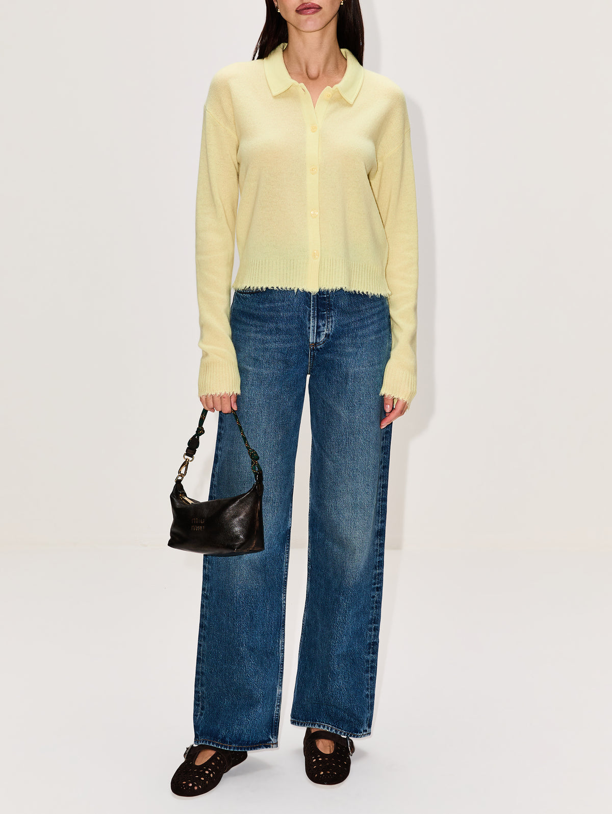 Loose Polo Cardigan,RE/DONE,LIMEADE,Image 2