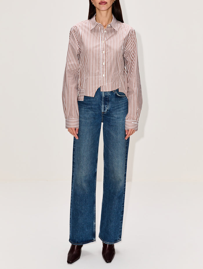 Deconstructed Cropped Shirt,MONSE,BROWN,Image 1