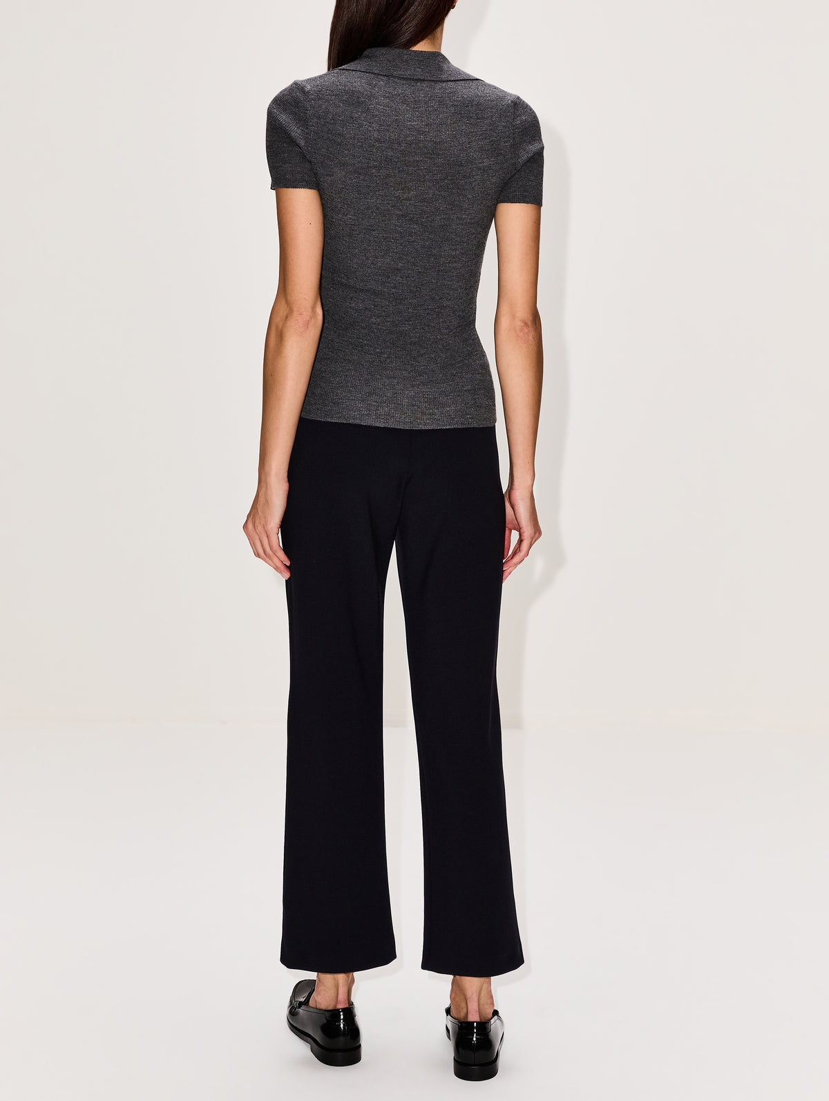 Short Sleeve V Neck Sweater,MAX MARA,MEDIUM GREY,Image 3