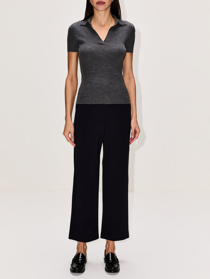 Short Sleeve V Neck Sweater,MAX MARA,MEDIUM GREY,Image 1