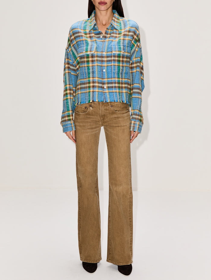 Cropped Work Shirt,R13,LIGHT BLUE PLAID,Image 1
