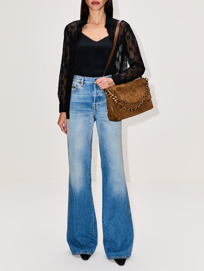 Mid Rise Flare Pant,GUCCI,BLUE,Image 1