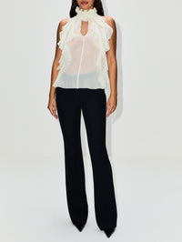 High Neck Ruffle Top,ALEXANDER MCQUEEN,PLASTER,Image 2