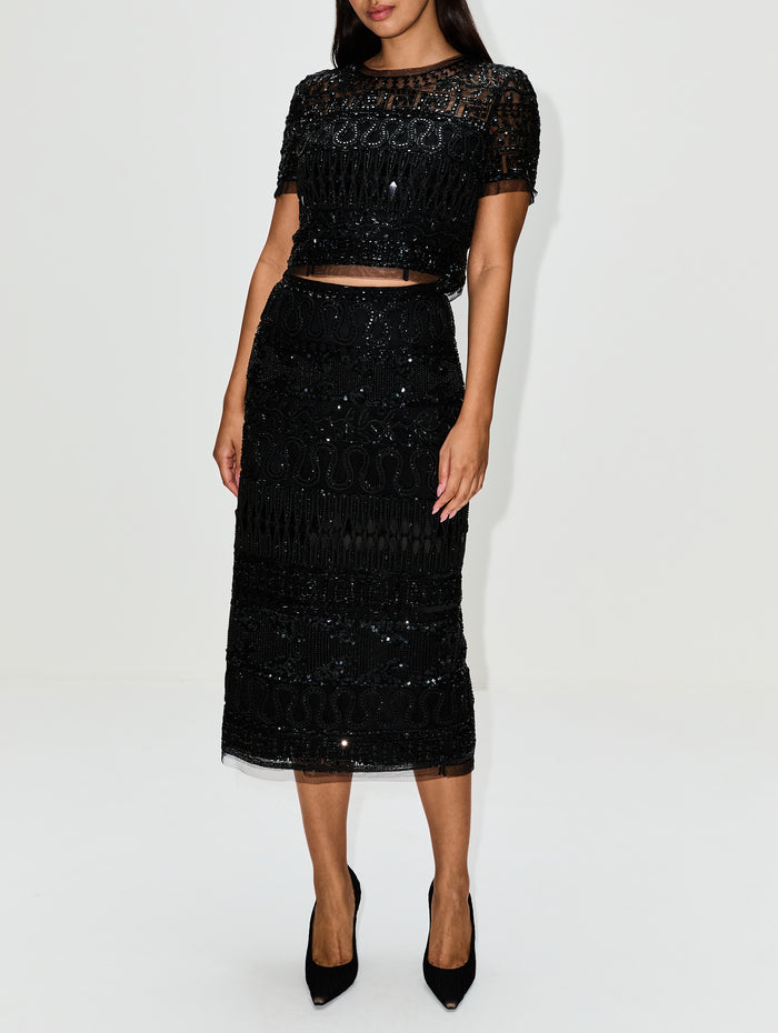 Embellished Skirt,CAROLINA HERRERA,BLACK,Image 1