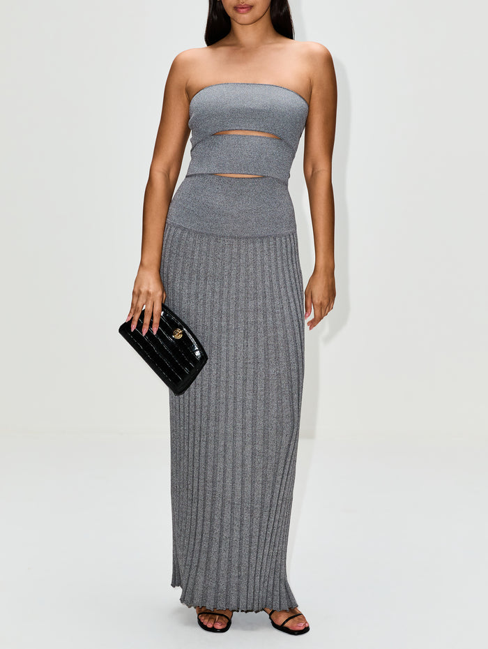 Slashed Sunray Strapless Knit Dress,CHRISTOPHER ESBER,CHARCOAL MARLE,Image 1