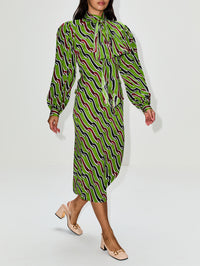 Tie Neck Dress,GUCCI,GREEN/RED,Image 3
