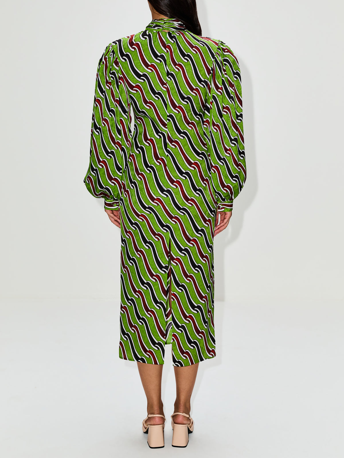 Tie Neck Dress,GUCCI,GREEN/RED,Image 4