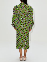 Tie Neck Dress,GUCCI,GREEN/RED,Image 4