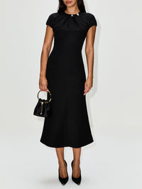 Draped Neckline Dress,MONIQUE LHUILLIER,NOIR,Image 2