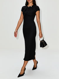 Draped Neckline Dress,MONIQUE LHUILLIER,NOIR,Image 3