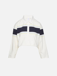 Cut Off Rugby Polo Top,RE/DONE,OFF WHITE STRIPE,Image 1
