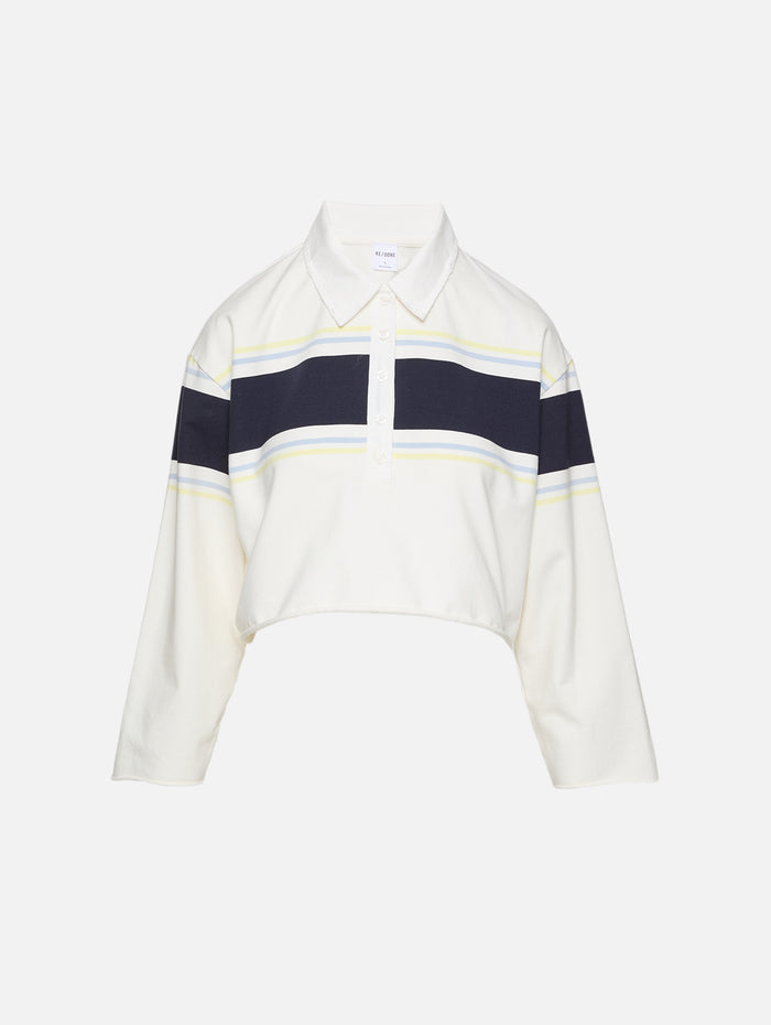 Cut Off Rugby Polo Top,RE/DONE,OFF WHITE STRIPE,Image 1