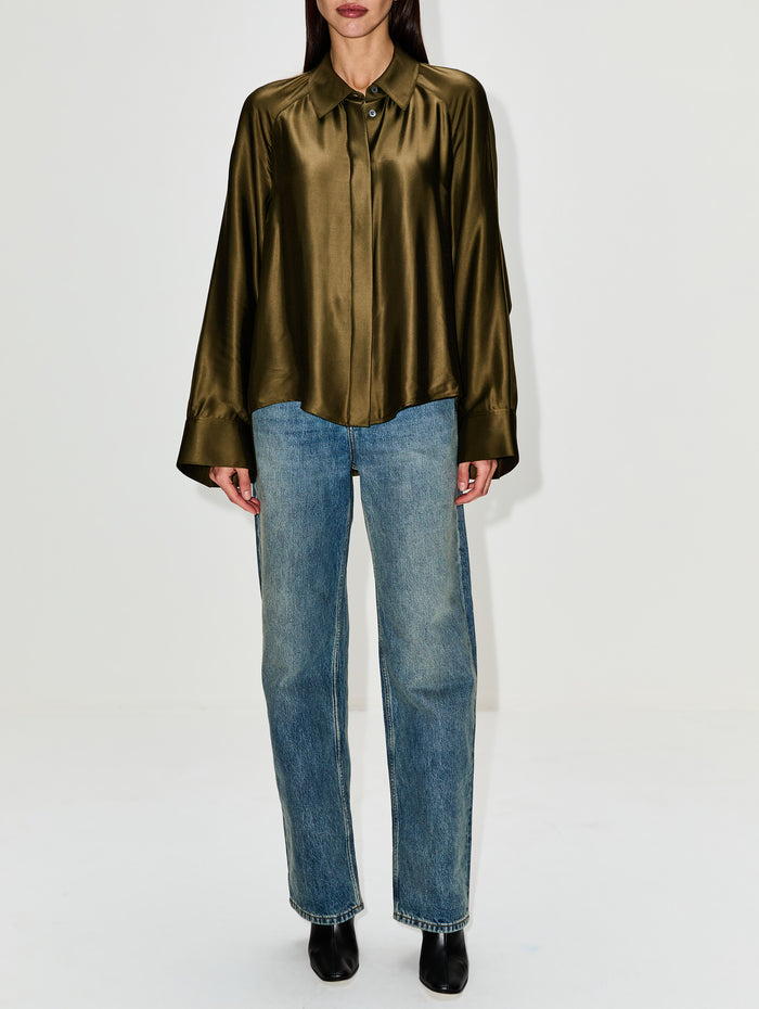 Cape Shirt,LOEWE,KHAKI GREEN,Image 1
