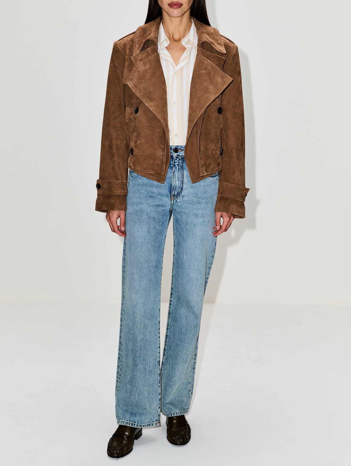 Cropped Leather Trench Coat,MONSE,TAN,Image 2