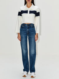 Cut Off Rugby Polo Top,RE/DONE,OFF WHITE STRIPE,Image 2