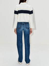 Cut Off Rugby Polo Top,RE/DONE,OFF WHITE STRIPE,Image 3