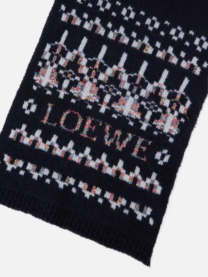 Printed Scarf,LOEWE,NAVY/MULTI,Image 1