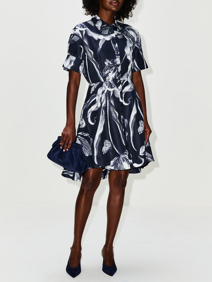 Short Sleeve Mini Shirt Dress,ERDEM,BOTANICAL ENGRAVING,Image 1