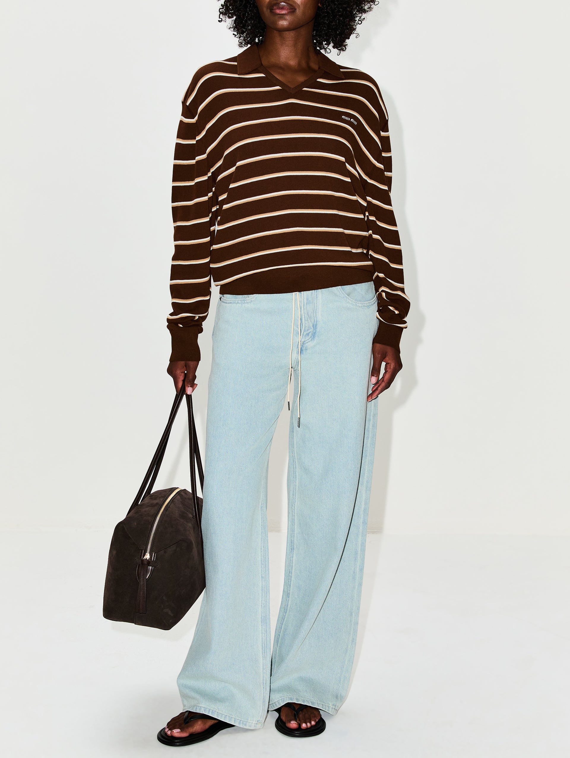 Striped Longsleeve Polo Top | MIU MIU | elysewalker