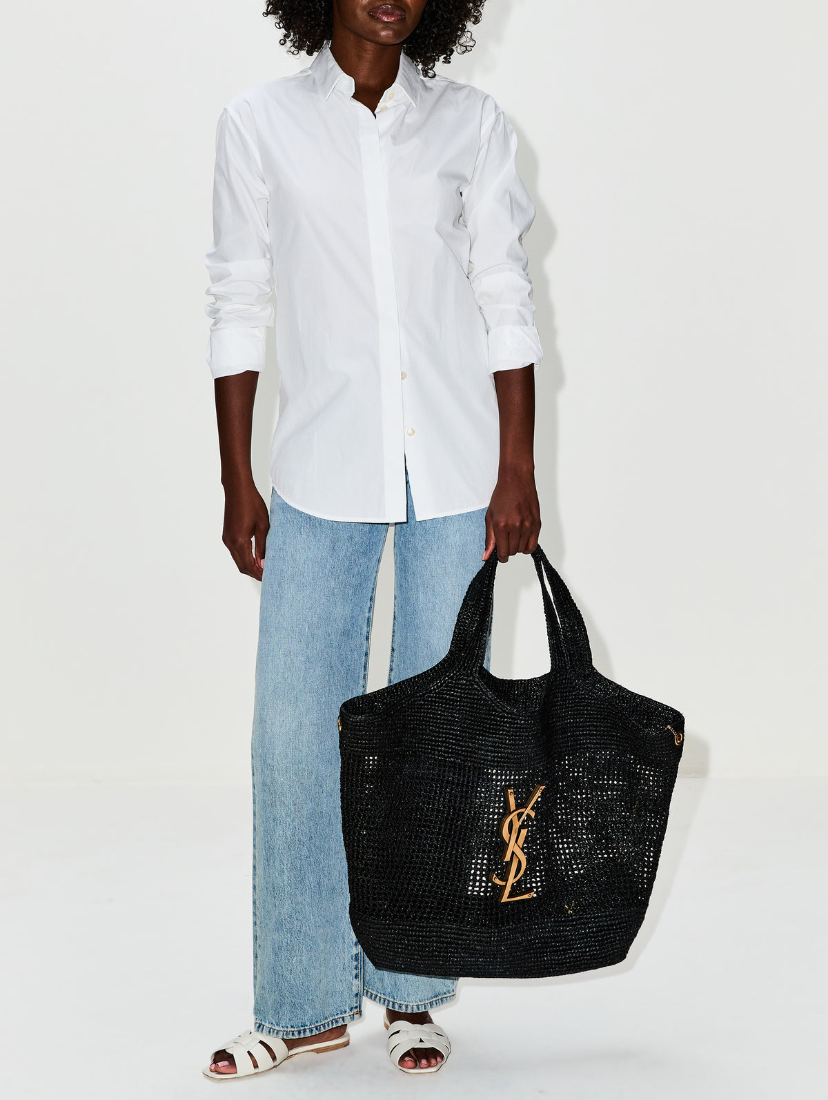 Icare Raffia Tote,SAINT LAURENT,BLACK,Image 2