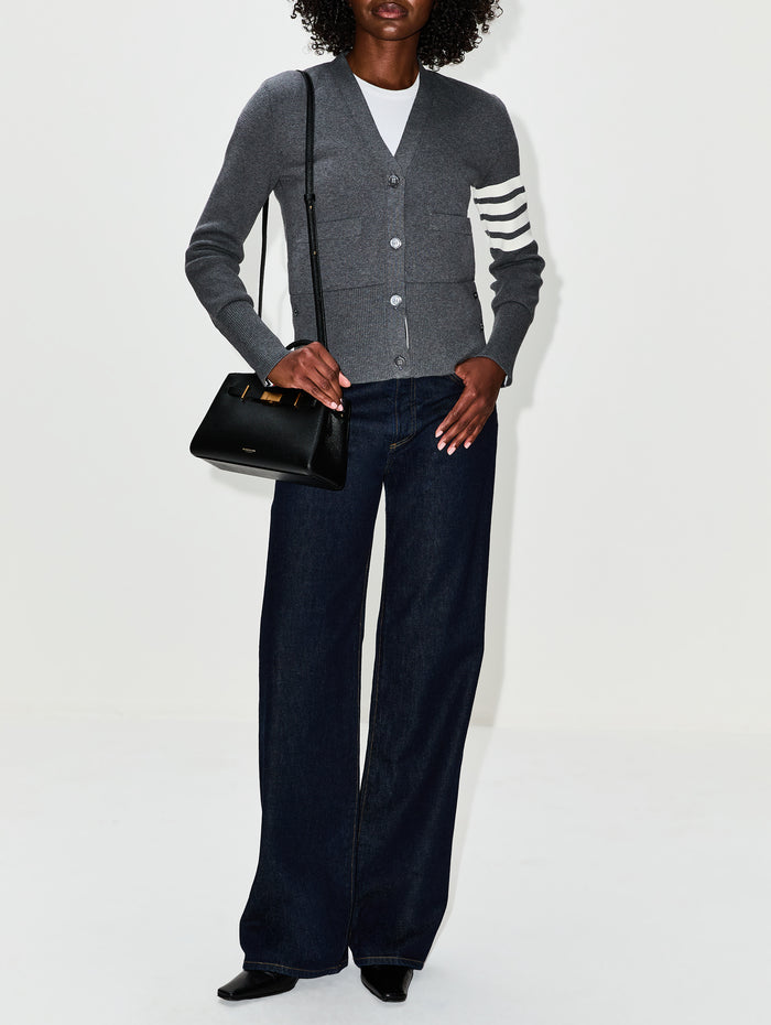 Milano V Neck Cardigan,THOM BROWNE,GREY,Image 1